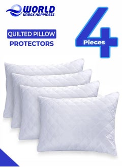 Buy 4 Pieces Luxurious Quilted Zipped Pillow Protectors for Ultimate Protection, Soft and Breathable Microfiber Cases, Hypoallergenic, Noiseless, Machine Washable, Ideal for Home, Hotel and Dormitory in UAE