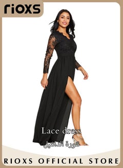 Buy Women's Elegant Lace Long Sleeve Dress Chiffon Maxi Dress Evening Cocktail Dress for Party Wedding Special Occasions in UAE