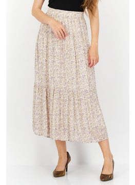 اشتري Women Floral Pattern Maxi Skirt, Beige Combo في الامارات