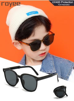 Buy Children Square Sunglasses with Strap Polarized Flexible UV400 for Infant Toddler Boys Girls Age 3-12 Years old-Black Frame in Saudi Arabia