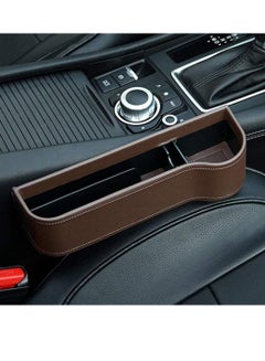 اشتري Car Seat Gap Storage Box Cup Holder Multifunctional Car Seat Gap Filler Premium PU Leather Car Console Right Side Pocket Brown في الامارات