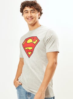 Buy Superman Logo Print T-shirt with Short Sleeves and Crew Neck in Saudi Arabia