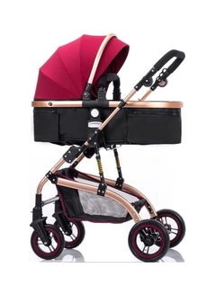اشتري COOLBABY 3 في 1 عربة أطفال، عربة أطفال مع مقعد قابل للعكس، عربة أطفال حديثي الولادة مع مظلة، عربة أطفال الرضع (النبيذ الأحمر) في الامارات