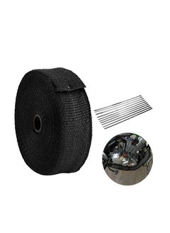 اشتري 10M*5cm Black Exhaust Heat Wrap Roll for Motorcycle Fiberglass Heat Shield Tape with Stainless Ties في الامارات