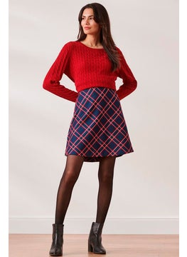 اشتري Women Plaid Mini Skirt, Navy/Red في الامارات