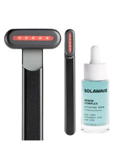 Buy 4-in-1 Facial Wand and Renew Complex Serum Bundle | Red Light Therapy for Face and Neck | Microcurrent Facial Device for Anti-Aging | Face Massager with Anti-Wrinkle Serum | Matte Black in UAE