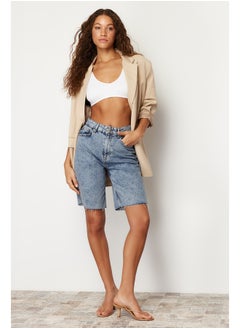 Buy Light Blue High Waist Denim Shorts & Bermuda TWOSS24SR00020 in Egypt