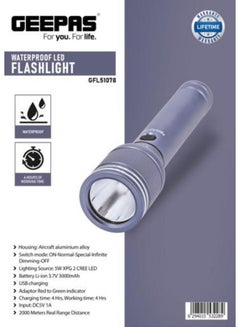 اشتري مصباح يدوي USB قابل لإعادة الشحن ، هيكل من سبائك الألومنيوم للطائرات - GFL51078 في السعودية