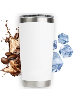 Buy Amroah 590ml Stainless Steel Coffee Travel Mug with Leakproof Lid Insulated, Portable Espresso Thermal Cup for Tea and Coffee, Reusable Vacuum Thermos Tumbler for Hot and Cold Drinks, White in UAE