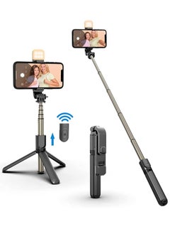 Buy Selfie Stick with Tripod Stand Dimmable LED light Wireless Bluetooth Tripod Selfie Stick with Detachable Remote in Saudi Arabia