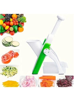 اشتري Safe Mandoline Slicer 5 in 1 Vegetable Chopper Food Potato Cutter, Strips Julienne Dicer Adjustable Thickness 0.1-8 mm Kitchen Chopping Artifact Fast Meal Prep (Green) في السعودية