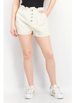 Buy Women Plain Denim Shorts, Beige in Saudi Arabia