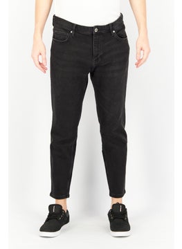 Buy Men Relaxed Fit Stretchable Plain Jeans, Black in Saudi Arabia