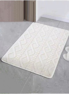 Buy 1-Piece Jacquard Non-Slip Bath Rug for Bathroom Water Absorption Floor Mat Polyester White 40x60 Centimeter in UAE