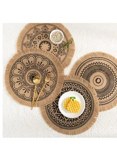 Buy 4 round burlap cloth placemats with popular Islamic style, dishes and home decor, large size 44 cm  multi colors in Saudi Arabia