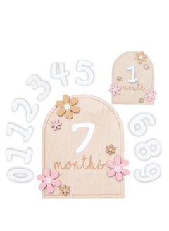 اشتري "12 Months Wooden Baby Monthly Milestone Cards, Baby Monthly Milestones for Newborn Babies,1-12 Months Wooden Cards with Interchangeable Numbers, Pregnancy Baby Shower Gifts for Father's Day " في الامارات