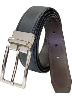 Buy Mens Real Leather Formal Dress Belt (34, Black and Brown - Silver Buckle - KL77) in UAE