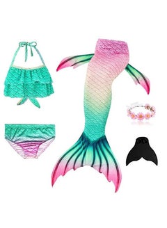اشتري 5 Pcs Mermaid Swimming Suit Plus Fin For Swimming Mermaid Bathing Suits Swimsuit Bikini Set For Toddler Big Girls Birthday Gift في الامارات