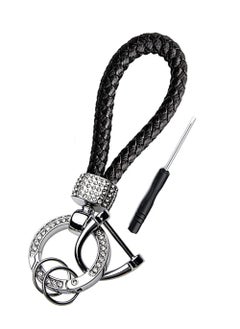 Buy Leather Braided Keychain Accessory with Shiny Rhinestones for All Car Keys in UAE