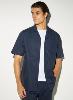 Buy Iconic Solid Poplin Shirt with Short Sleeves and Button Closure in Saudi Arabia