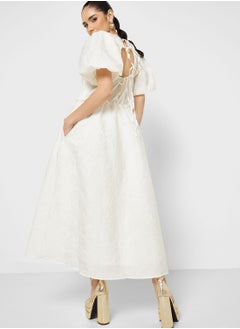 Buy Puff Sleeve Tie Detail Dress in UAE