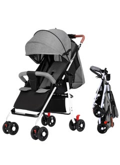 اشتري Lightweight Travel Stroller Foldable Baby Stroller With Large Storage Basket Multi-Position Recline Convenient One-Hand Fold Comfortable And Lay Flat Grey في السعودية