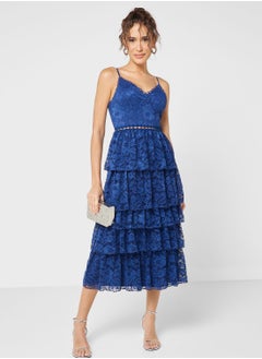 Buy Openwork Lace Ruffle Dress in UAE