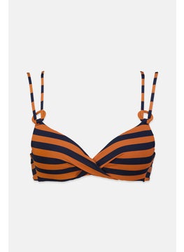 Buy Women Stripe Padded Underwired Bikini Top, Brown and Navy in Saudi Arabia