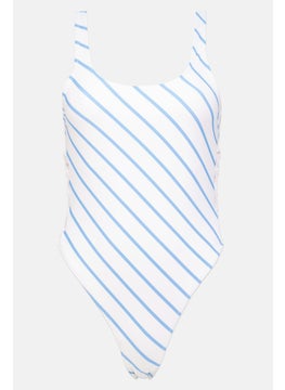 Buy Women Non padded Stripe One Pieces, White/Blue in UAE