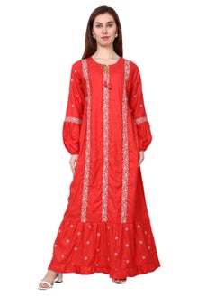 Buy STYLISH ELEGANT EMBROIDERY WORK WITH FRONT NECK TIE LONG ARABIC KAFTAN JALABIYA DRESS in Saudi Arabia