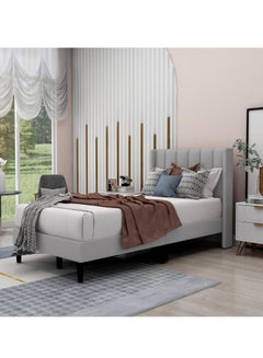 Buy Wooden Twist Modern Rectangular Upholstery Bed with Soft Wingback (Twin) in UAE