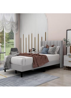 اشتري Wooden Twist Modern Rectangular Upholstery Bed with Soft Wingback (Twin) في الامارات