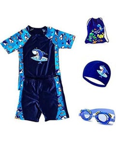 اشتري Kids Rash Guard Swimsuits Set with Swim Cap, Goggles, Storage bag 5 in 1 Swimmingware for boys 2-13years في السعودية