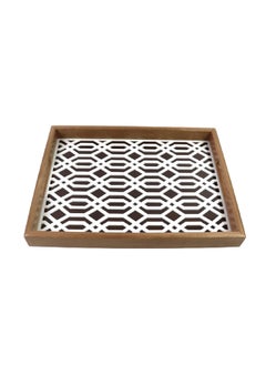 Buy Rectangle Shape Lines Design Wooden Serving Tray Brown And White 38 X 28 X 4 Cm 220541M-L in Saudi Arabia