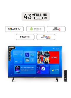 Buy 43" Frameless Full HD Smart Slim LED TV With Remote Control | HDMI & USB Ports, Head Phone Jack, PC Audio In,Wi-Fi, Android 14.0, AV Mode| YouTube, Netflix | HQ Sound | GLED4324SFHD Black in UAE