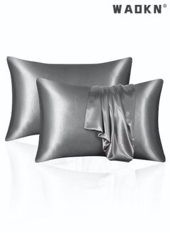 Buy 2-Piece Silk Pillowcase for Hair and Skin,- Allergen Resistant Dual Sides,Soft,Breathable and Sliky Silk Pillowcases King Set of 2,Silk Pillow Cases with Hidden Zipper,Soft Breathable (51*102CM,Grey) in Saudi Arabia