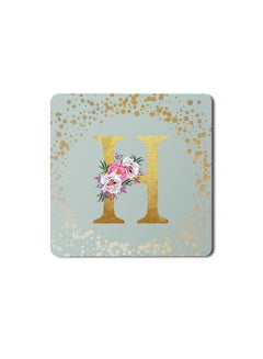 اشتري Designer Leather Coasters Mat for Beverage Drinks- Custom Monogram Initial Letter Floral Pattern Alphabet - H (Light Grey) في الامارات