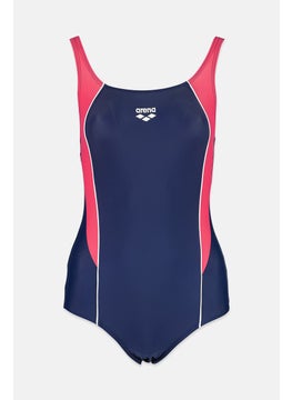 Buy Women One Piece Brand Logo Swimsuit, Navy and Fuchsia in Saudi Arabia