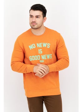 Buy Men Crew Neck Graphic Long Sleeve Sweatshirt, Orange in UAE