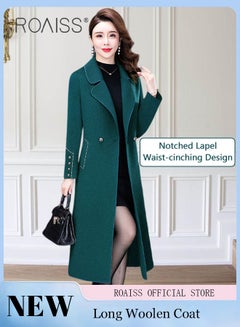Buy Women Contrast Binding Dual Pocket Overcoat Women Stylish Coat Warm Pure Color Long Jacket Women Outwear Slim High Quality Women Jackets in UAE