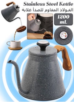 Buy Pour Over Coffee Kettle - Gooseneck Kettle with Thermometer - Stainless Steel Kettle With Lid - Coffee Server - 1200ml in UAE