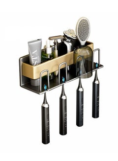 اشتري 1 Piece Bathroom Toothbrushes Toothpaste Placed Framework Wall Mounts Storage Rack Black/Gold 26 x 8 x 7.5 cm في الامارات