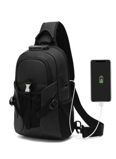 Buy Anti Theft Backpack with USB Charging Port Travel Hiking Leisure Shoulder Crossbody Sling Bag Large Capacity Sports Lightweight Backpack Men and Women Universal Flat Chest Bag (Black) in UAE