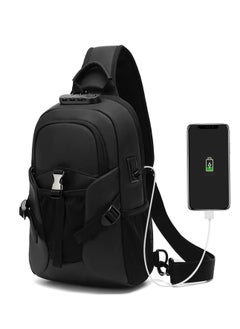 Buy Anti Theft Backpack with USB Charging Port Travel Hiking Leisure Shoulder Crossbody Sling Bag Large Capacity Sports Lightweight Backpack Men and Women Universal Flat Chest Bag (Black) in UAE