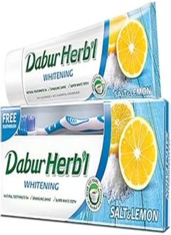 اشتري Dabur Herbal Natural Toothpaste with Salt and Lemon Herbal | Whitening & Shiny Shine | No Harmful Chemicals - 140 gm + Toothbrush في مصر