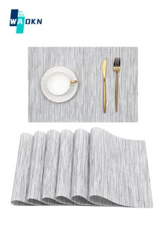 Buy Set of 6 PVC Woven Placemats, Vinyl Heat-resistant Table Mats Washable Dining Room Kitchen Table Mats, Home Dining Table Coffee Table Decoration (Grey) in UAE