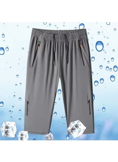 اشتري Mens Summer Thin Ice Silk Capri Pants Casual Loose Fashion Sports ShortsLight gray Light gray في السعودية