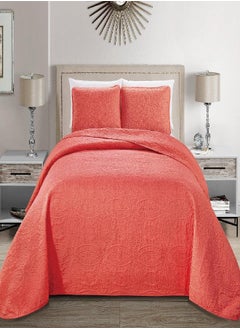 اشتري MK Home Mk Collection Solid Embossed Bedspread Bed Cover Over Size (Coral, King/California King) في الامارات