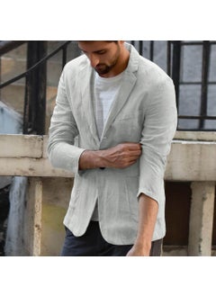 Buy 1 x 5 pcs Cotton Linen Mens Casual Blazer Autumn Grey in Saudi Arabia