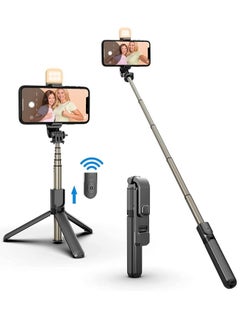 Buy Selfie Stick with Tripod Stand Dimmable LED light Wireless Bluetooth Tripod Selfie Stick with Detachable Remote in UAE